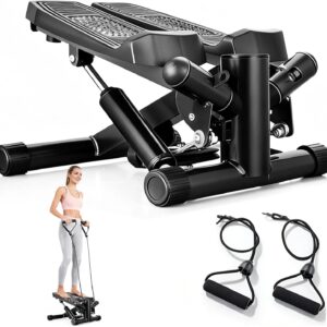Twist Stepper for Exercise at Home, Mini Stair Stepper with Resistance Bands for Full Body Workout, Smooth and Quiet, Step Machine with 300LBS Loading Capacity
