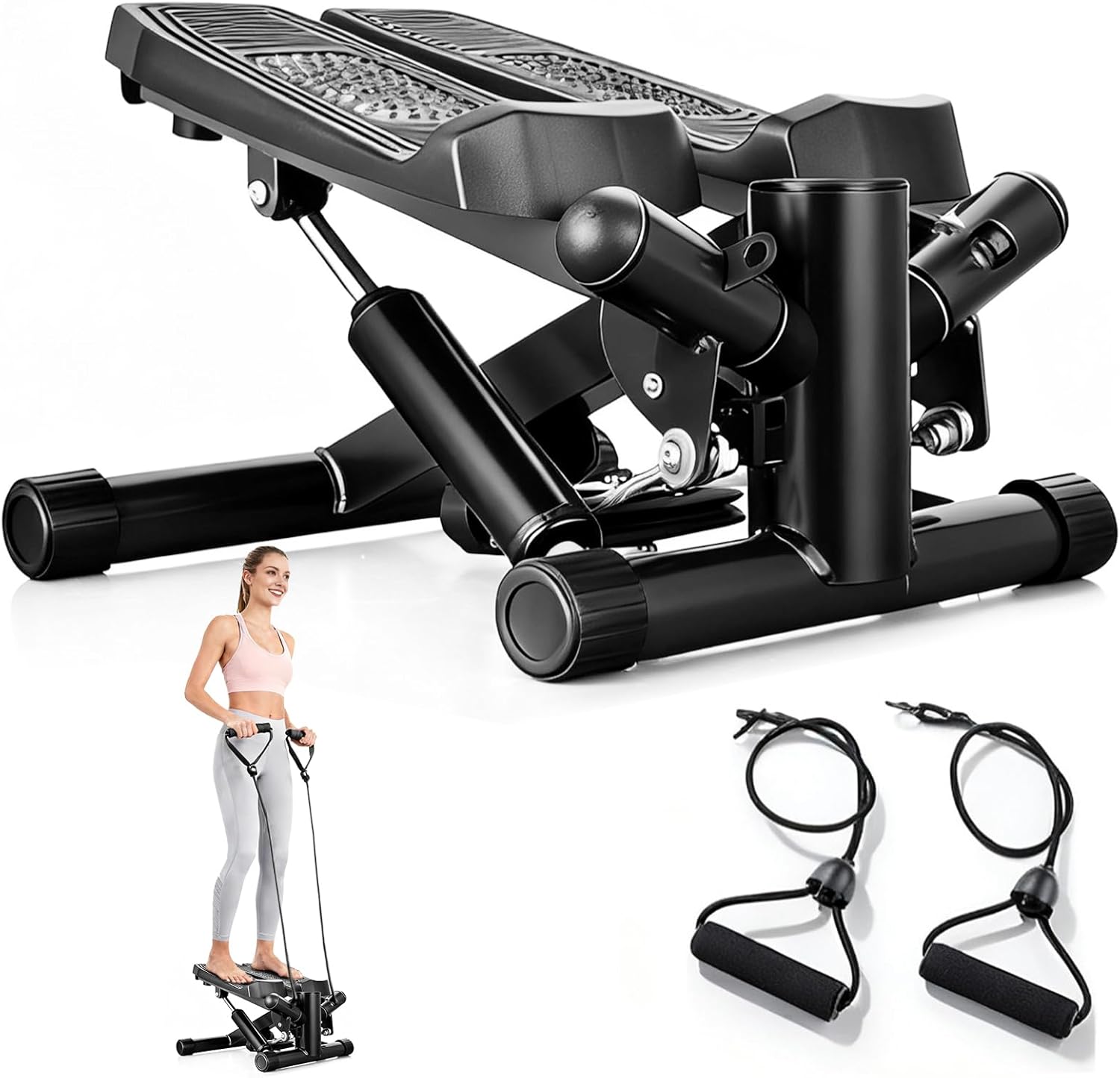 Twist Stepper for Exercise at Home, Mini Stair Stepper with Resistance Bands for Full Body Workout, Smooth and Quiet, Step Machine with 300LBS Loading Capacity