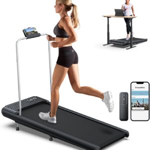 WELLFIT 10% Incline Walking Pads with Handle Bar for Home Office Apartment, Small Under Desk Treadmills with Hiking Climbing Mode for Efficient Fat-Burn, Works for APPs/Mute Remote, 360 LBS Capacity
