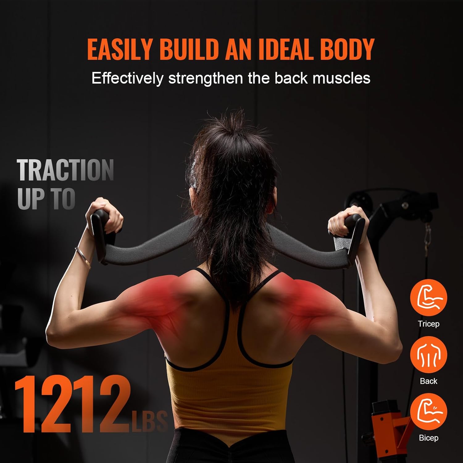 VEVOR LAT Pulldown Attachments, Cable Machine Rowing T-bar V-bar Tricep Pull Down Bar, Back Strength Training Rubber Coated Handle Grip, Bicep Curl Tricep LAT Pulldown Bar for Home Gym Fitness - Image 6