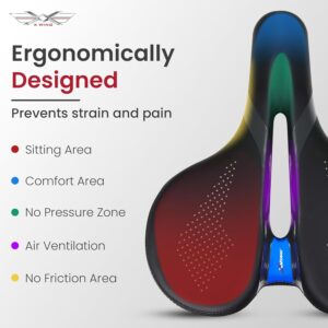 X WING Comfort Bike Seat for Men and Women with Innovative 5-Zone-Concept – Winged Bicycle Saddle with Memory Foam – Exercise Bike Seat for City, MTB & Trekking Bikes
