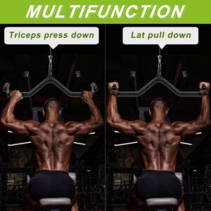 SELEWARE LAT Pull Down Bars Cable Machine Attachment Heavy Duty Steel Tubing Structure Home Gym Workout Attachments Triceps Press Down Bar for Cable Machine Back Strength Training V-Bar Rowing Set