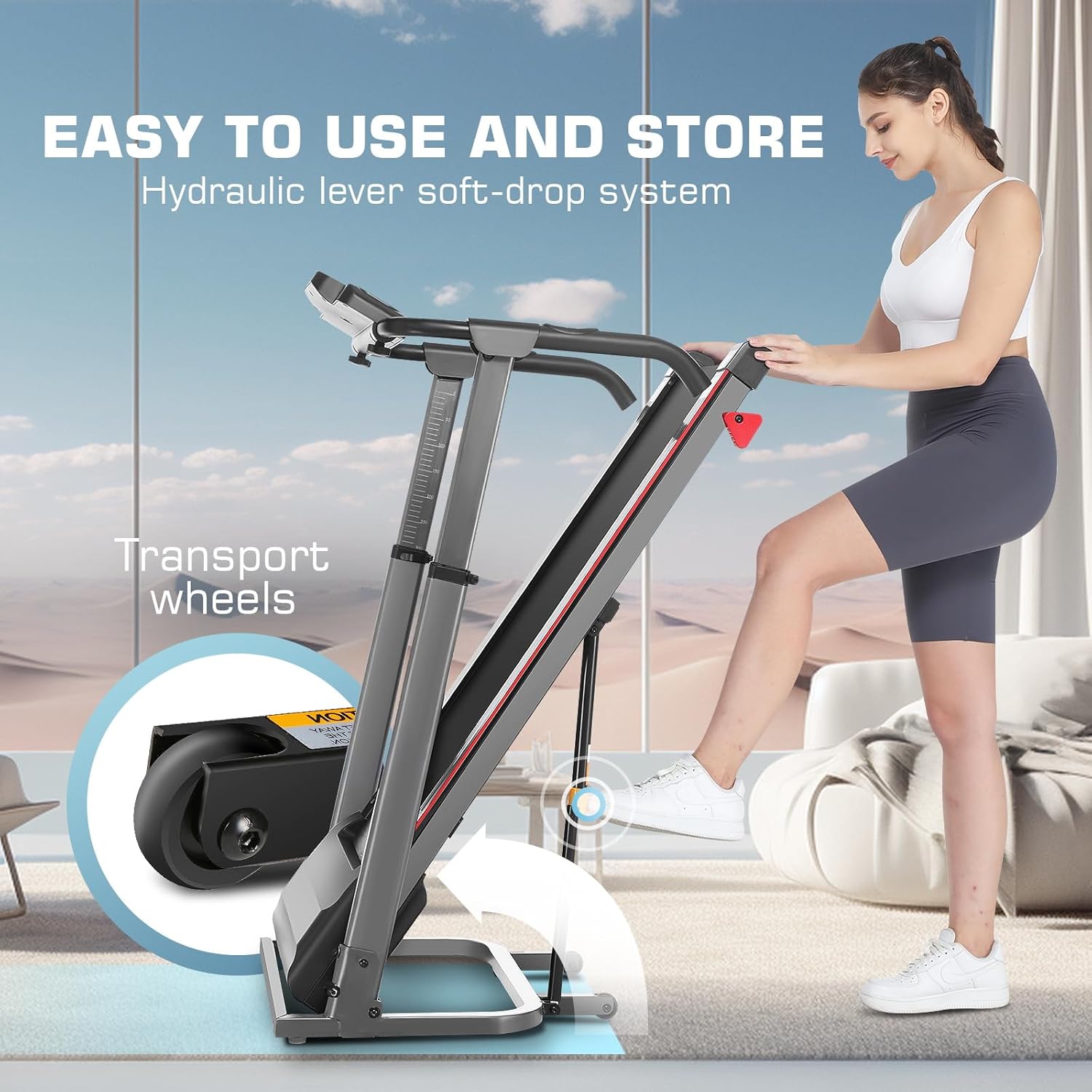 ANCHEER 2025 Premium Treadmill - 3.5HP Treadmills 350+ LBS Weight Capacity- 3-Level Incline, Foldable Design, Adjustable Height with Desk & Pulse Sensor - Perfect for Home Office & Family Workouts - Image 6