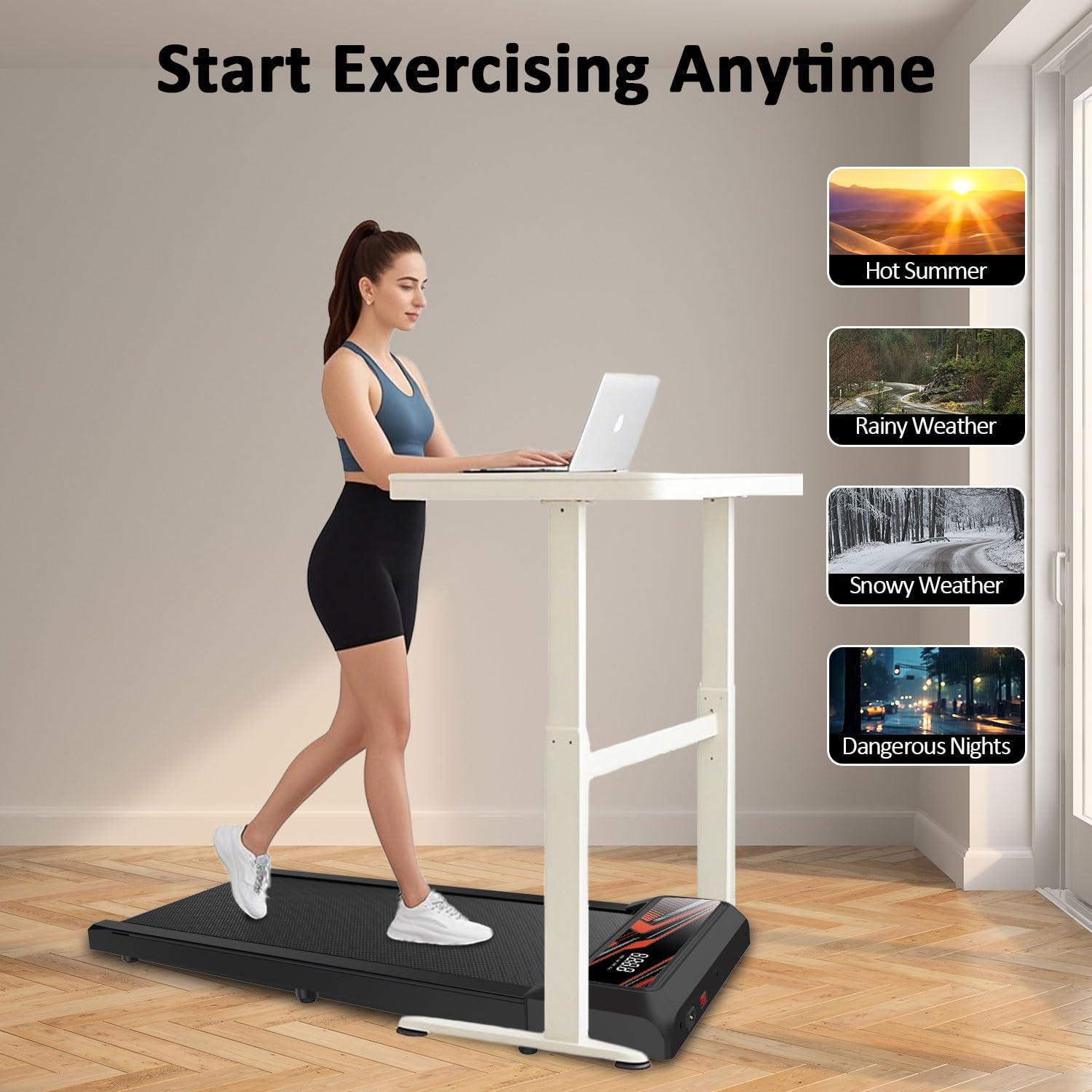 Walking Pad Treadmill, Under Desk Walking Mat with Incline for Home and Office, 2.5HP Low Noise Treadmill with Remote Control, Compact Design Walking Jogging Running Machine - Image 2