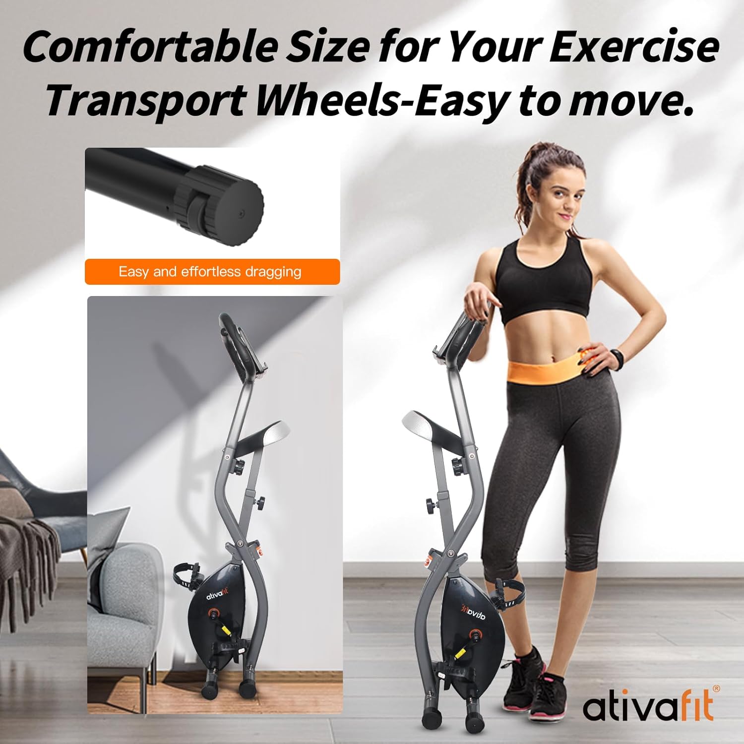 ATIVAFIT Exercise Bike Foldable Fitness Indoor Cycling Bike Magnetic 3 in 1 Upright Recumbent Exercise Bike with Resistance Bands for Home Workout - Image 5