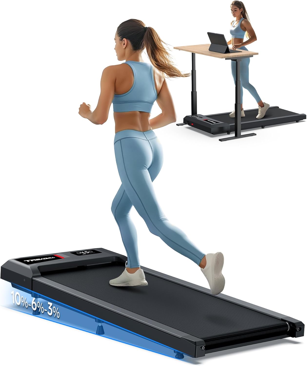 Walking Pad with 10% Incline, Walking Pad Treadmill for Home and Office, Portable Under Desk Treadmills 320/265 lbs Capacity, APP & Remote Control