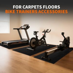 Mat for Exercise Bike Treadmill Walking Pad on Carpet 63×30,Compatible with Peloton, 1/4″ Indoor Bike Trainer Mat for Hardwood Floors, Spin Stationary Bike, Equipment Stability, Noise Shock Absorption