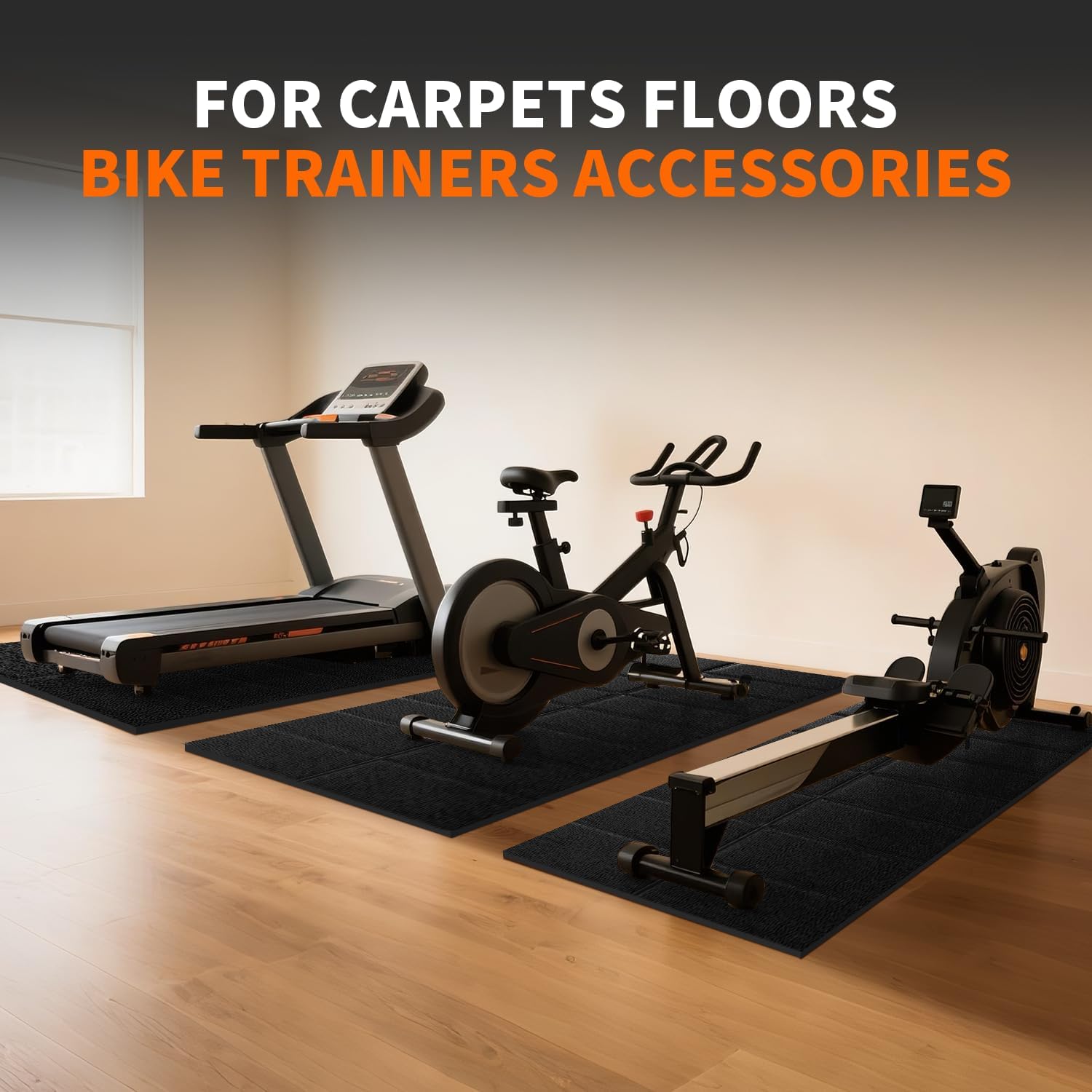 Mat for Exercise Bike Treadmill Walking Pad on Carpet 63x30,Compatible with Peloton, 1/4" Indoor Bike Trainer Mat for Hardwood Floors, Spin Stationary Bike, Equipment Stability, Noise Shock Absorption - Image 2