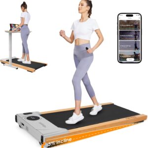 Wood Walking Pad Treadmill for Home Office, Portable Treadmills with Incline, Quiet 2.5HP Walking Machine with Remote Control, Wheels and LED Display, Installation-Free, 300lbs
