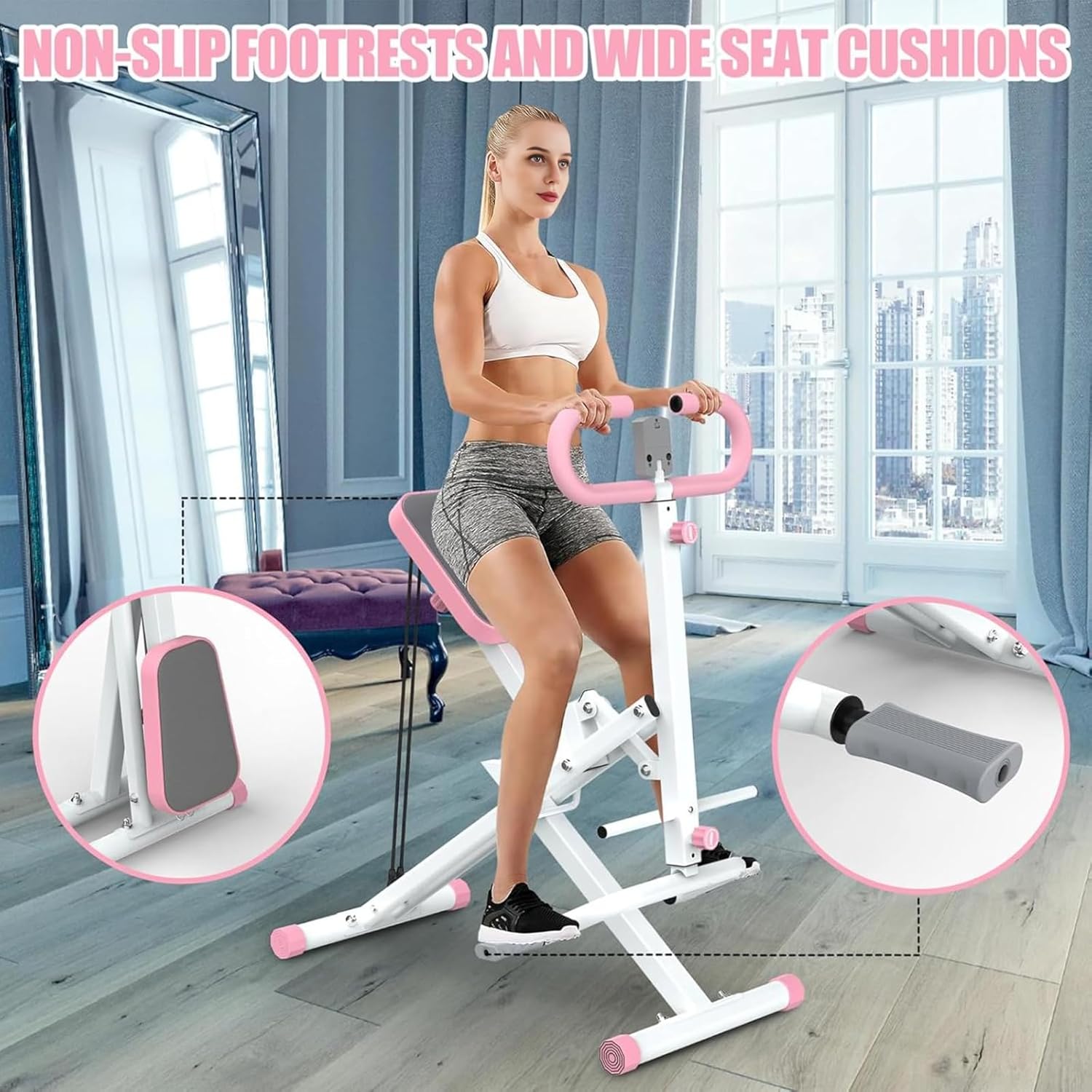 Squat Machine, Squat Ride / Rowing Machine with Adjustable Resistance, Glute & Leg Cardio Workout Machine, Foldable Exercise Equipment for Home - Image 5