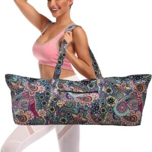 IwIeIaIrI Flower Pattern Zipper Yoga Mat Bag Duffle Bag Large Multipurpose Exercise Yoga Mat Bag and Yoga Mat Tote Bag Strap Zipper Pockets