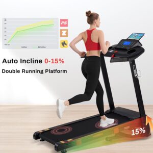 15% Auto Incline Treadmills for Home, 10 MPH Speed, 3.0 HP Foldable Treadmill, 18″ Wider Belt, 36 Programs, Running Treadmills for Home with Bluetooth APP
