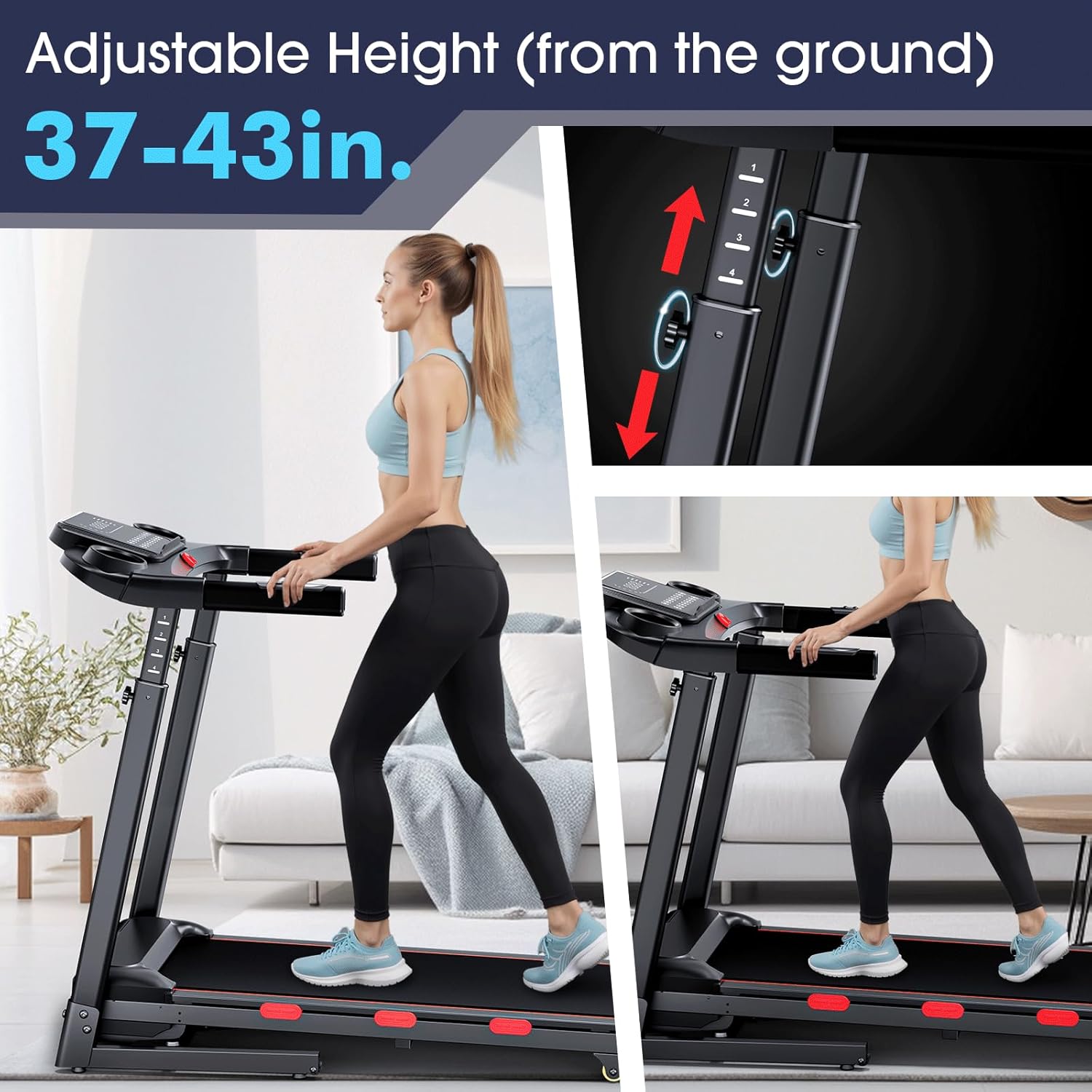 3.5 HP Treadmill with Auto Incline for Home - Heavy Duty Running Treadmill with Handle Bars, Speaker, 300 lb Weight Capacity - Image 2