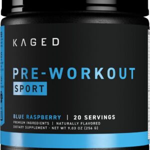 Kaged Sport Pre Workout Powder for Men & Women, Blue Razz, Sport Certified, 188mg Caffeine, Nitric Oxide Supplement, Beta Alanine for Energy, Weightlifting, Cardio Endurance & Strength, 20 Servings