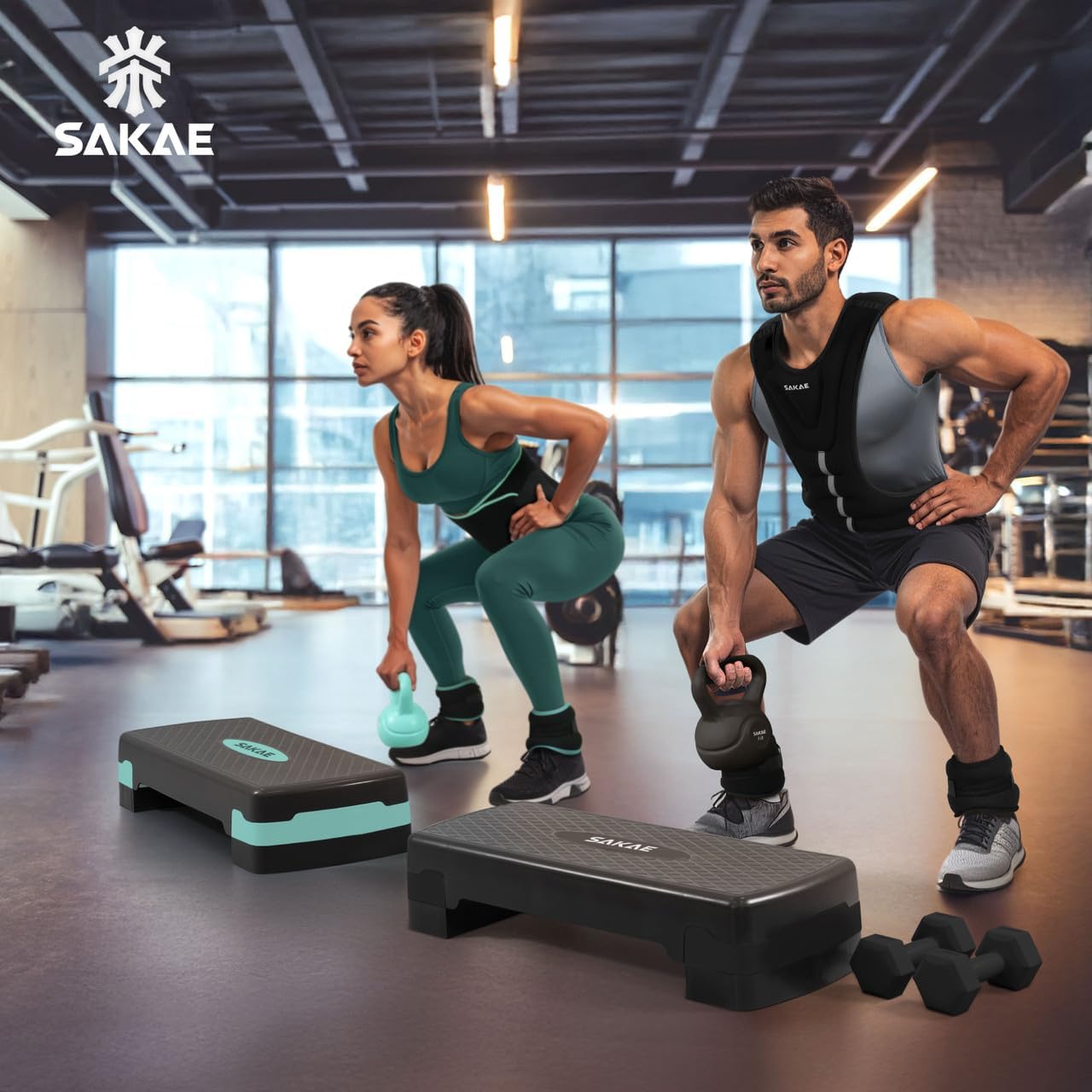 Adjustable Height Aerobic Stepper Set, Multiple Bundle Options with Dumbbells, Kettlebell, Waist Trimmer, Ankle Weights or Weighted Vest, Workout Exercise Step Platform w/Level Risers, 4 Colors - Image 6