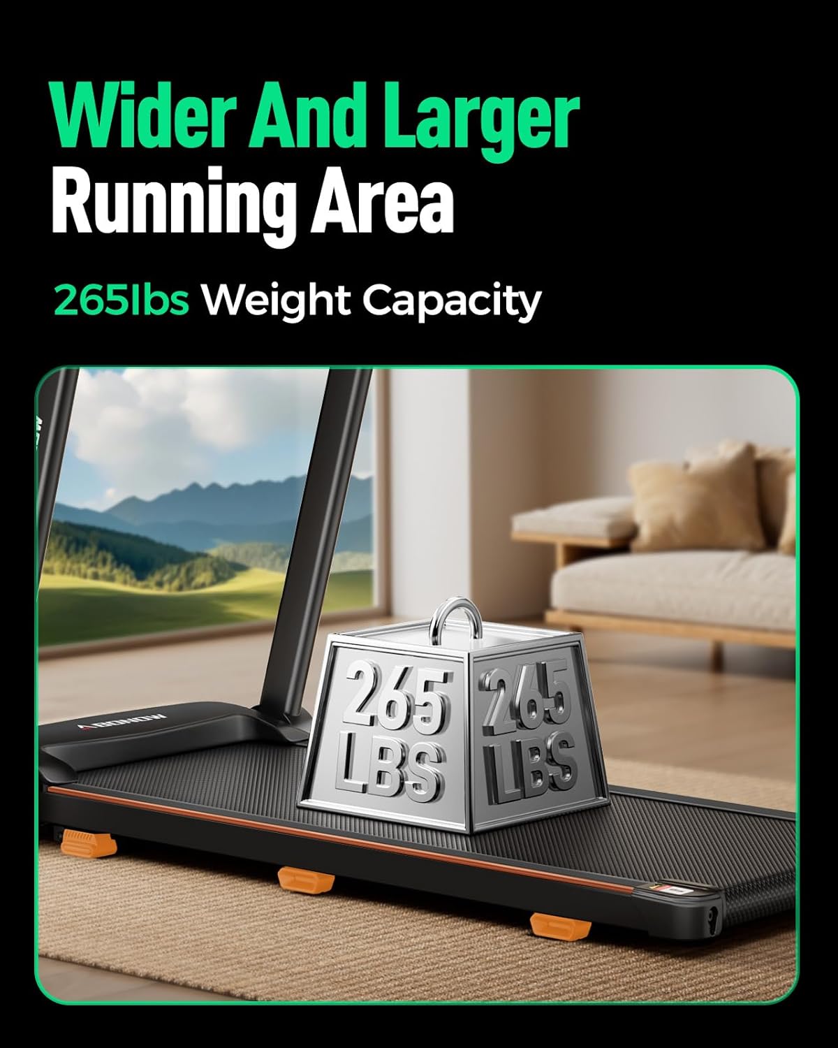 Folding Treadmills for Home with Incline, 3.0HP Quiet Brushless Portable Fitness Running Walking Exercise Treadmill with LED Display, 265lbs Weight Capacity - Image 7