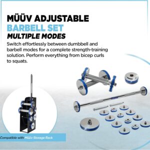 müüv Adjustable Barbell Set – 2-in-1 Dumbbell & Barbell System for Home Gym, 5–40 lb Weight Set with Plates & Handles – Compact Strength Training Equipment for Men & Women