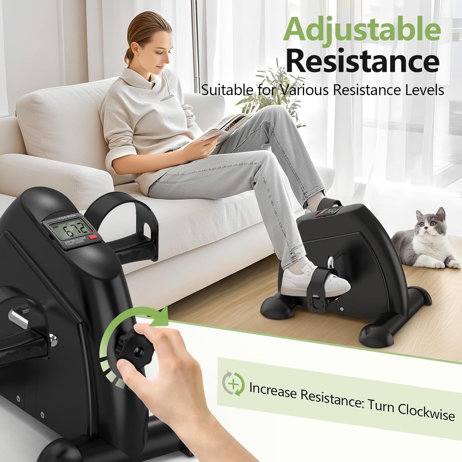 Under Desk Elliptical & Mini Exercise Bike – Seated Electric Leg Exerciser & Magnetic Pedal Machine for Seniors Arms & Legs Workout with Remote, LCD Display & Adjustable Resistance/Speeds - Image 3