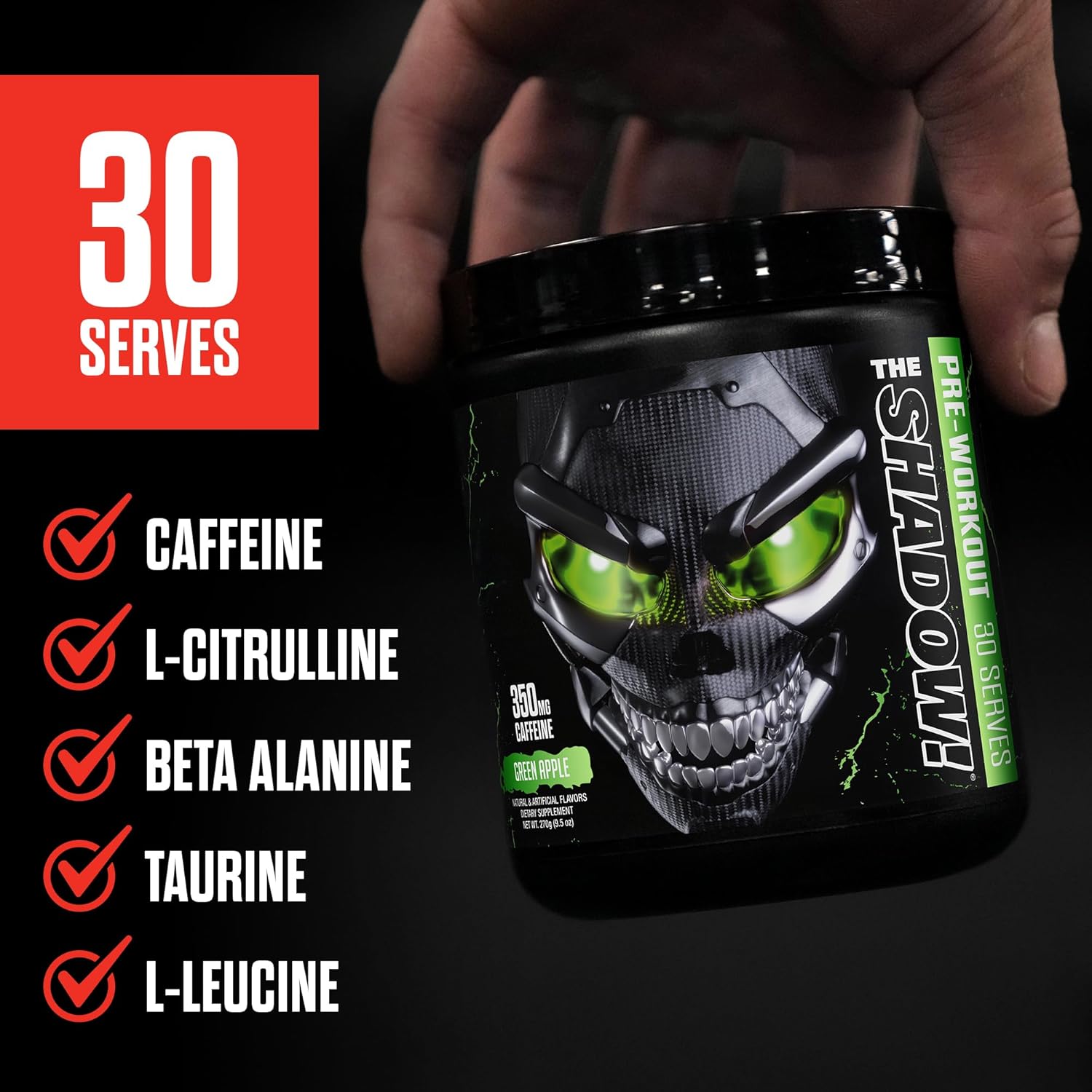 JNX SPORTS The Shadow! 350mg of Caffeine Hard Core Preworkout - Strawberry Pineapple 30 Servings | Electric Energy, Mental Focus & Superhuman Strength for Men & Women - Image 7
