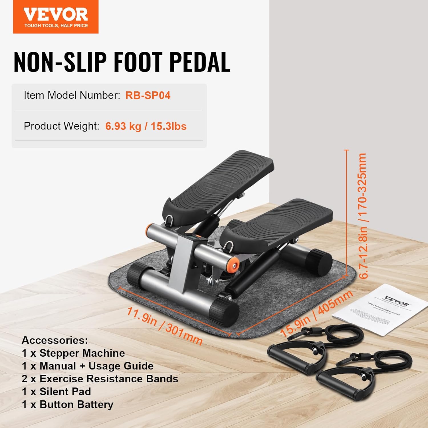 VEVOR Stair Stepper, Mini Stepper for Exercise at Home, Hydraulic Fitness Stepper with Resistance Bands, Full Body Workout Cardio Equipment, Stair Climber - Image 7