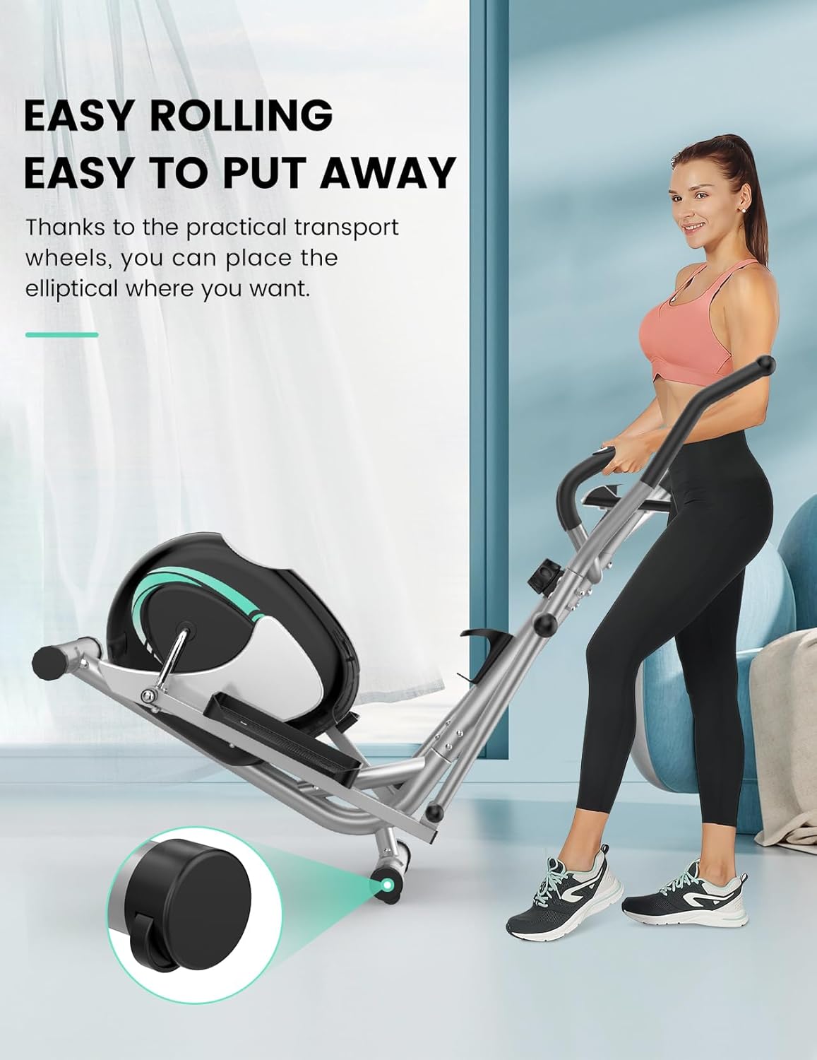 THERUN Elliptical Machine for Home, Hyper-Quiet Elliptical Exercise Machine, Compact Elliptical Trainer w/8 Levels Adjustable Resistance, 6KG Flywheel, Pulse Sensor, LCD Monitor - Image 6