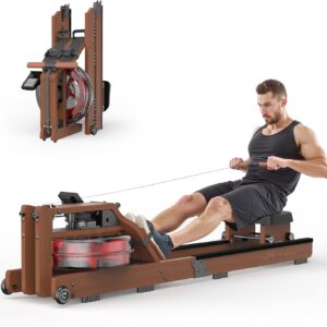 Water Rowing Machine for Home Use- Foldable Rower Machine 400LBS Weight Capacity with Dedicated Monitor & Comfortable Seat, Bluetooth APP