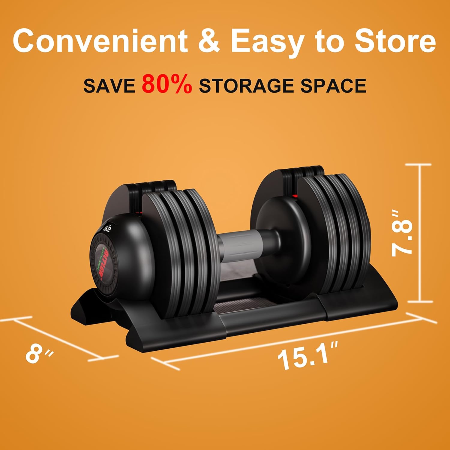 Adjustable Dumbbell,22LBS 44LBS 52LBS Dumbbell Set with Tray for Fitness, Fast Adjust Weight by Turning Anti-Slip Handle, Safety with 8 Lock Slots, Suitable for Men and Women - Image 4