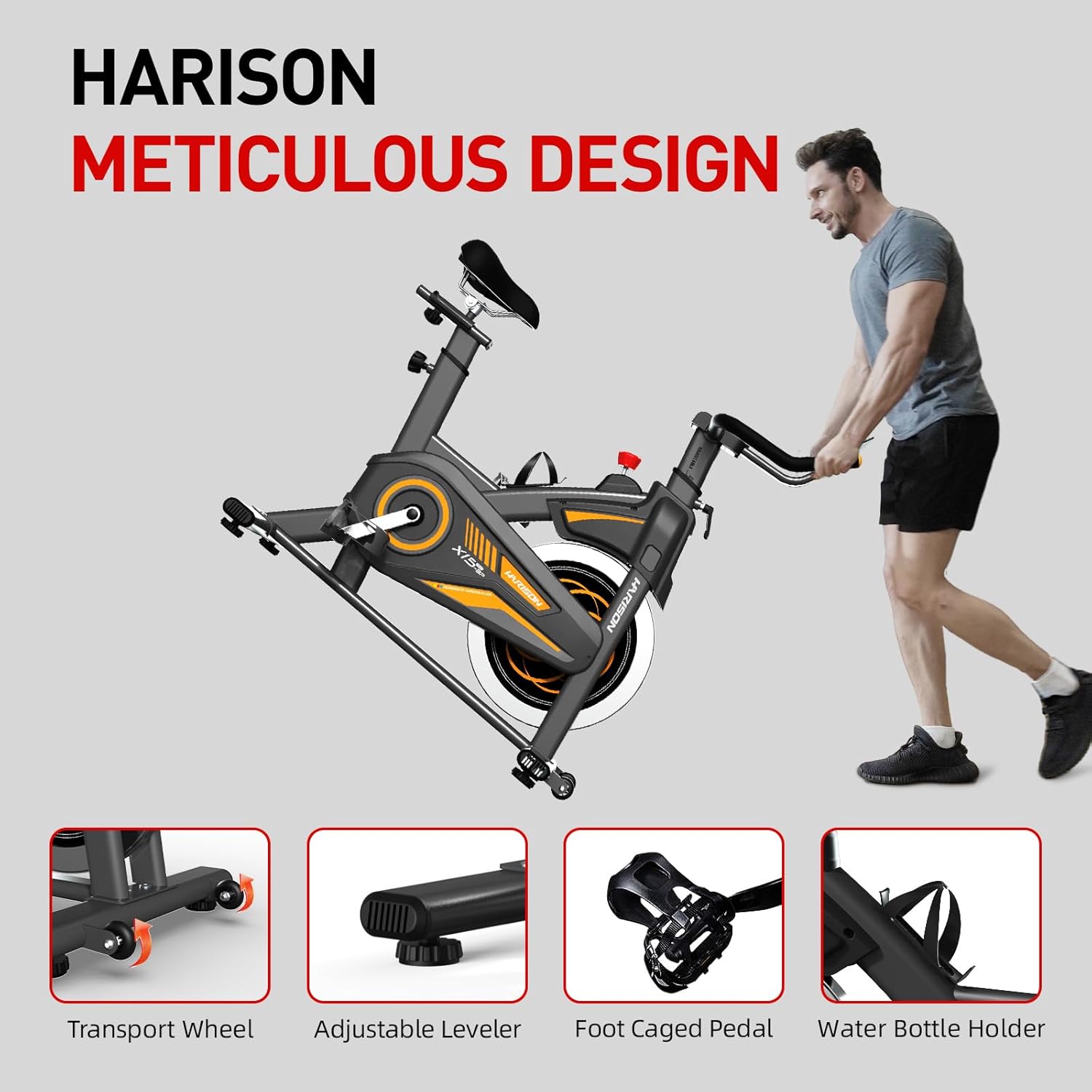 HARISON Exercise Bike - Magnetic Stationary Bike for Home Gym - Indoor Cycling Bike with Tablet Mount & Comfortable Seat Cushion, 380LBS Weight Capacity, Belt Drive Workout Bike - Image 5