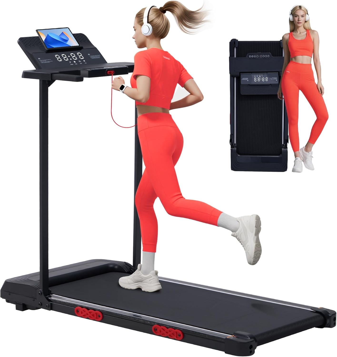 Electric Walking Pad with Handle Bar, 0.6-10MPH Portable Walkingp Pads Treadmills with Handles for Home Apartment Small, 3.5HP Foldable Folding Compact Treadmill for Small Spaces, LED Display, 400LBS