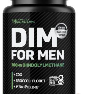 DIM Supplement for Men 300mg | Estrogen Blocker & Aromatase Inhibitor | Extra Strength Men’s Hormone Balance & Fitness Booster with Diindolylmethane Plus CDG & Broccoli Floret | Gluten-Free | 60 Ct