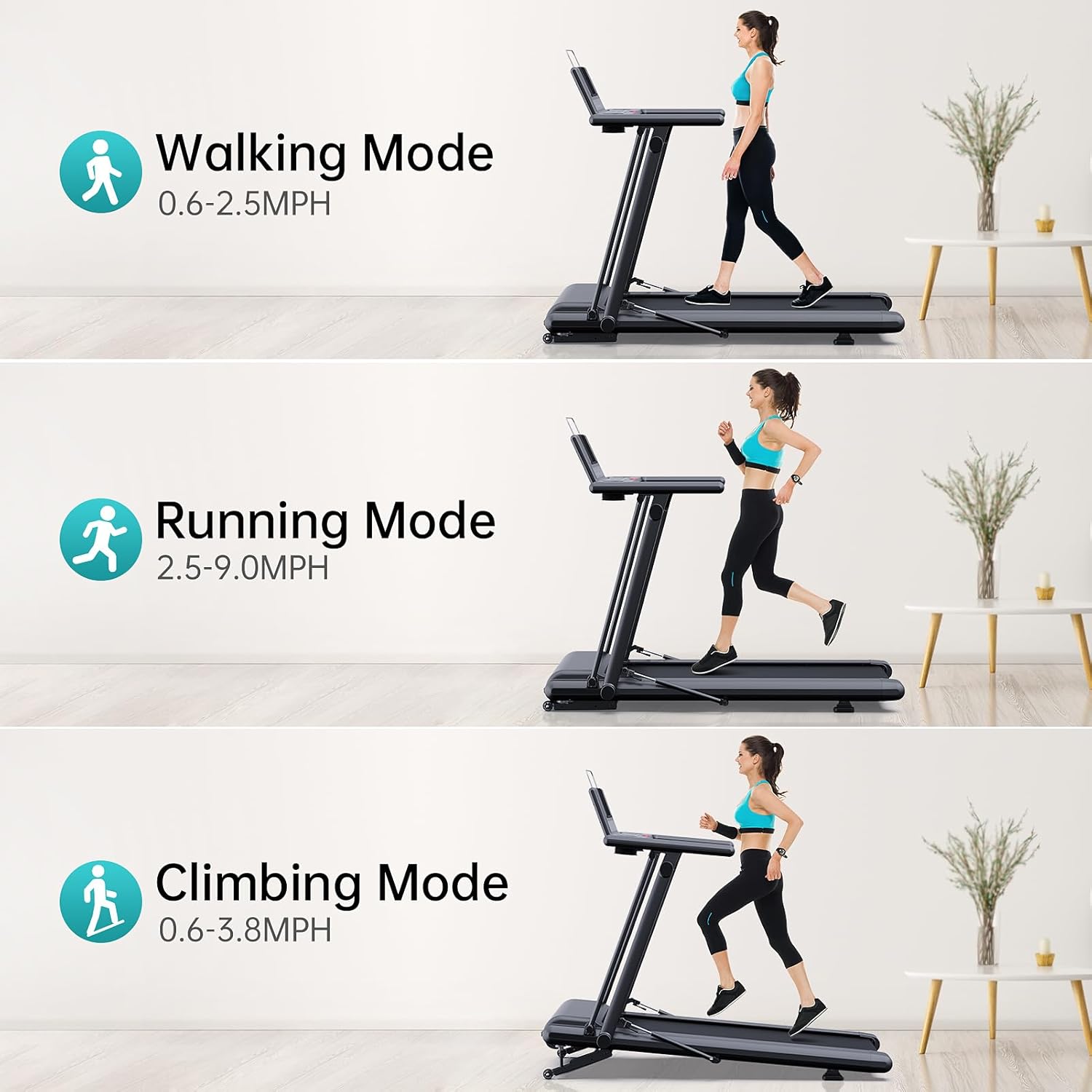 Treadmills for Home, Foldable Treadmill, Wide Shock Absorption Deck for Walking or Running, 300 LBS Weight Capacity, Bluetooth Enable, LED Display| R5PRO 12% R7 R9 18% Auto Incline - Image 6