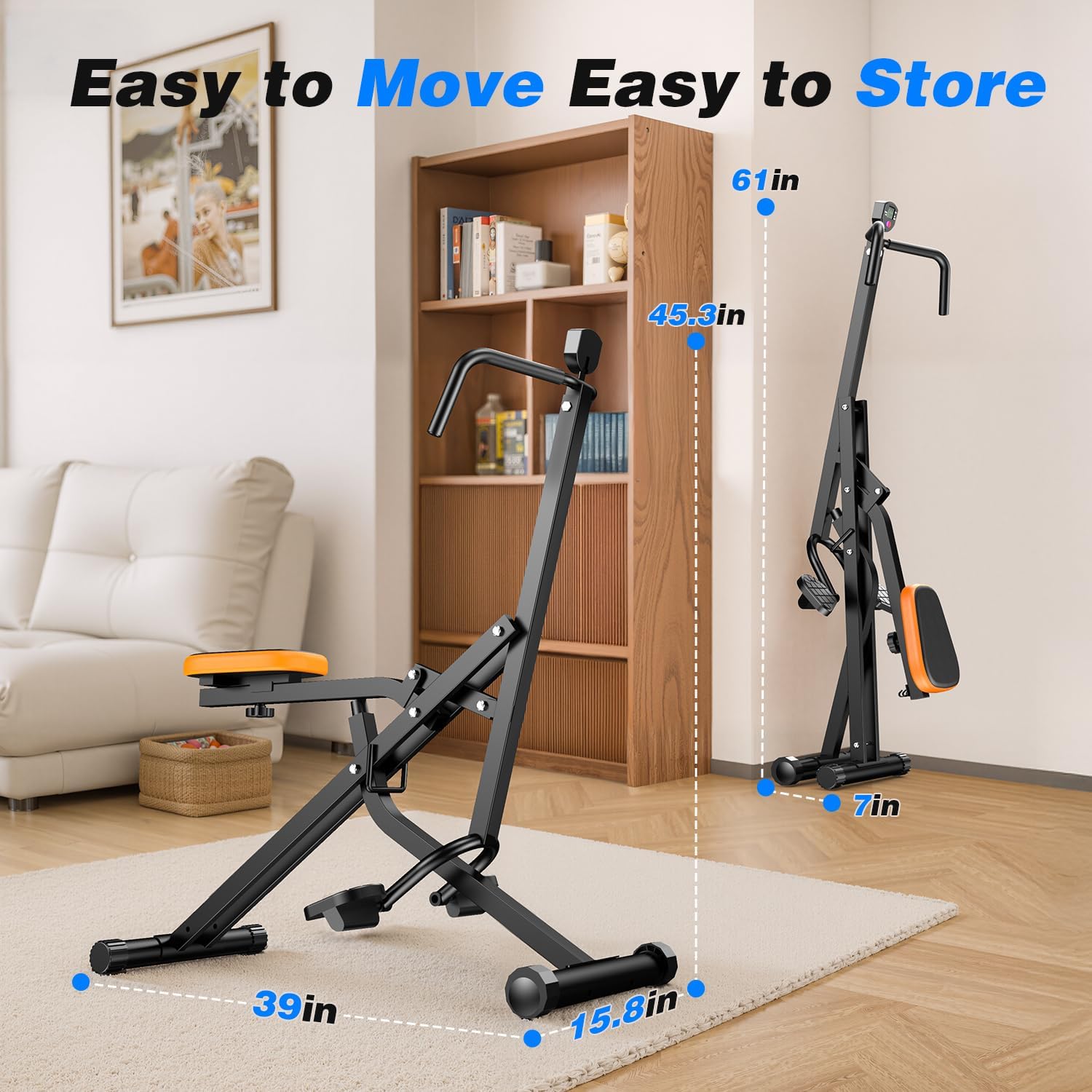 OWLSKY Squat Rowing Machine for Home Gym, Compact Foldable Squat Exercise Machine with LCD Monitor, Low-Impact Workout, Adjustable Seat, 350 LBS, Full-Body Fitness Equipment - Image 7