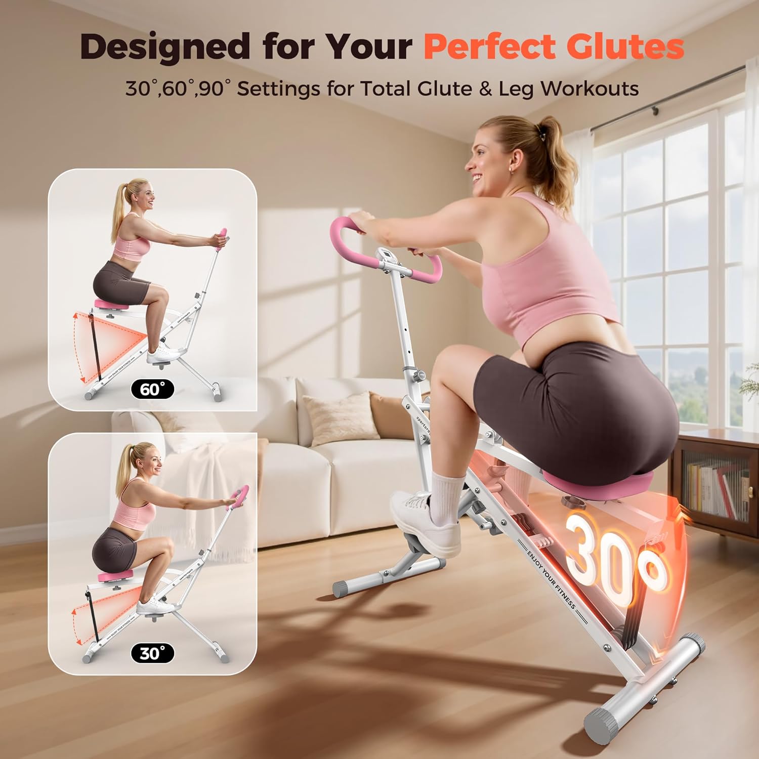 Sportsroyals Squat Machine for Home,Ride & Rowing Machine for Glutes Butt Thighs,Ab Back/Leg Press,Foldable & Easy Setup Exercise Equipment w/Adjustable Resistance,350lbs Capacity - Image 2