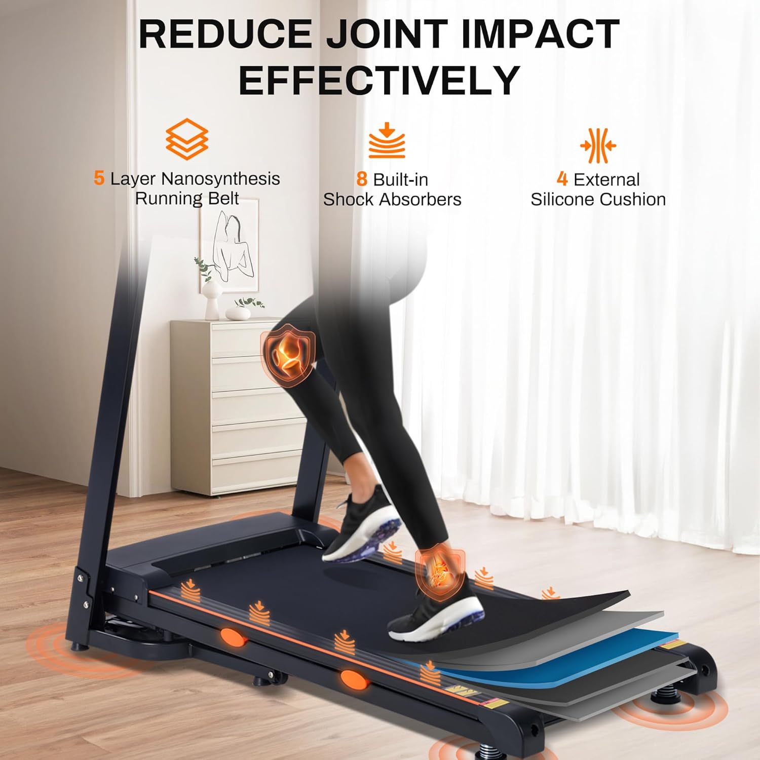ECHANFIT 15% Auto Incline Treadmill Foldable Treadmills for Home with 18" Wider Belt, 10 MPH Speed, 300 lbs Capacity, Shock Absorption System, App Bluetooth - Image 5