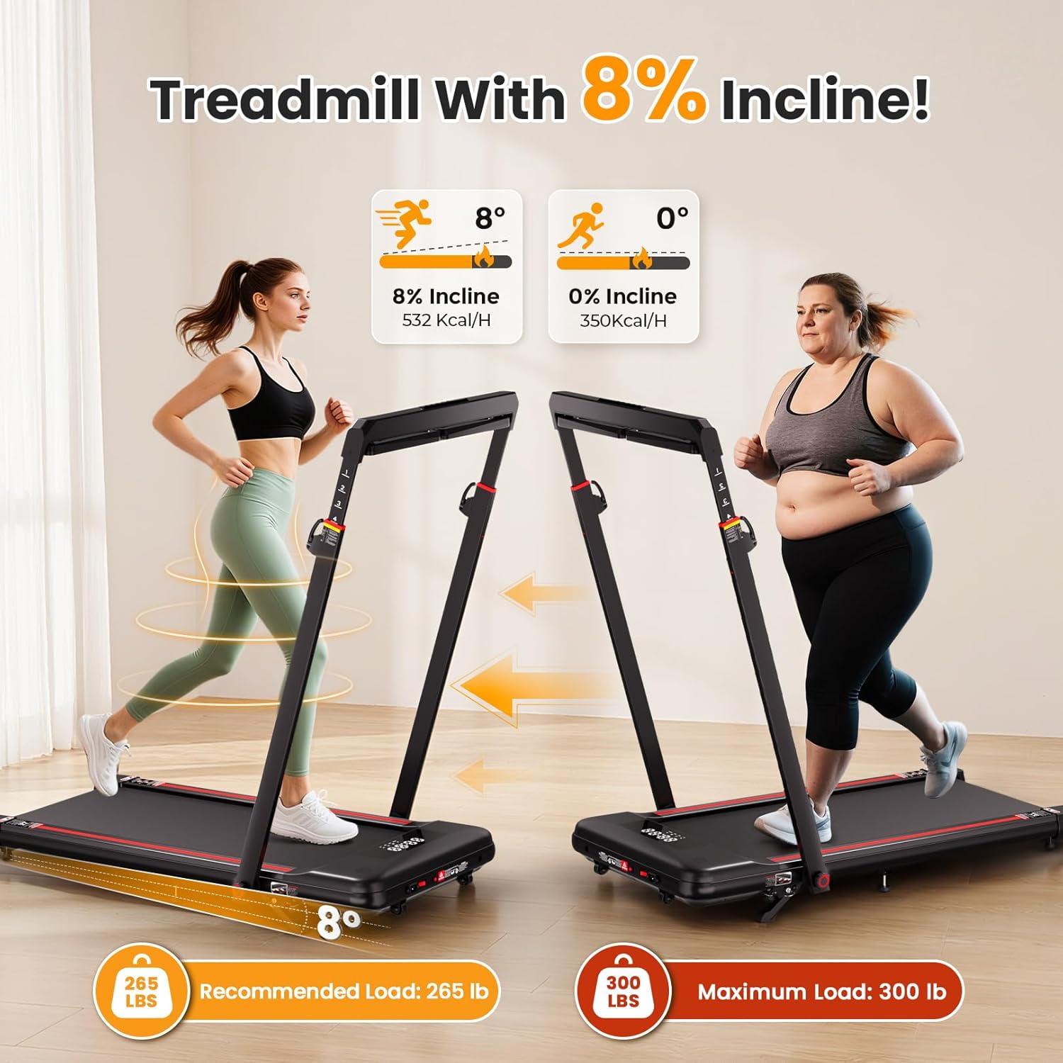 Walking Pad Treadmill with Desk Workstation, 3.0HP Under Desk Treadmills with 8% Incline Handle Bar, Foldable Portable Treadmill for Home Office, 300lbs Capacity, Remote Control, APP - Image 6