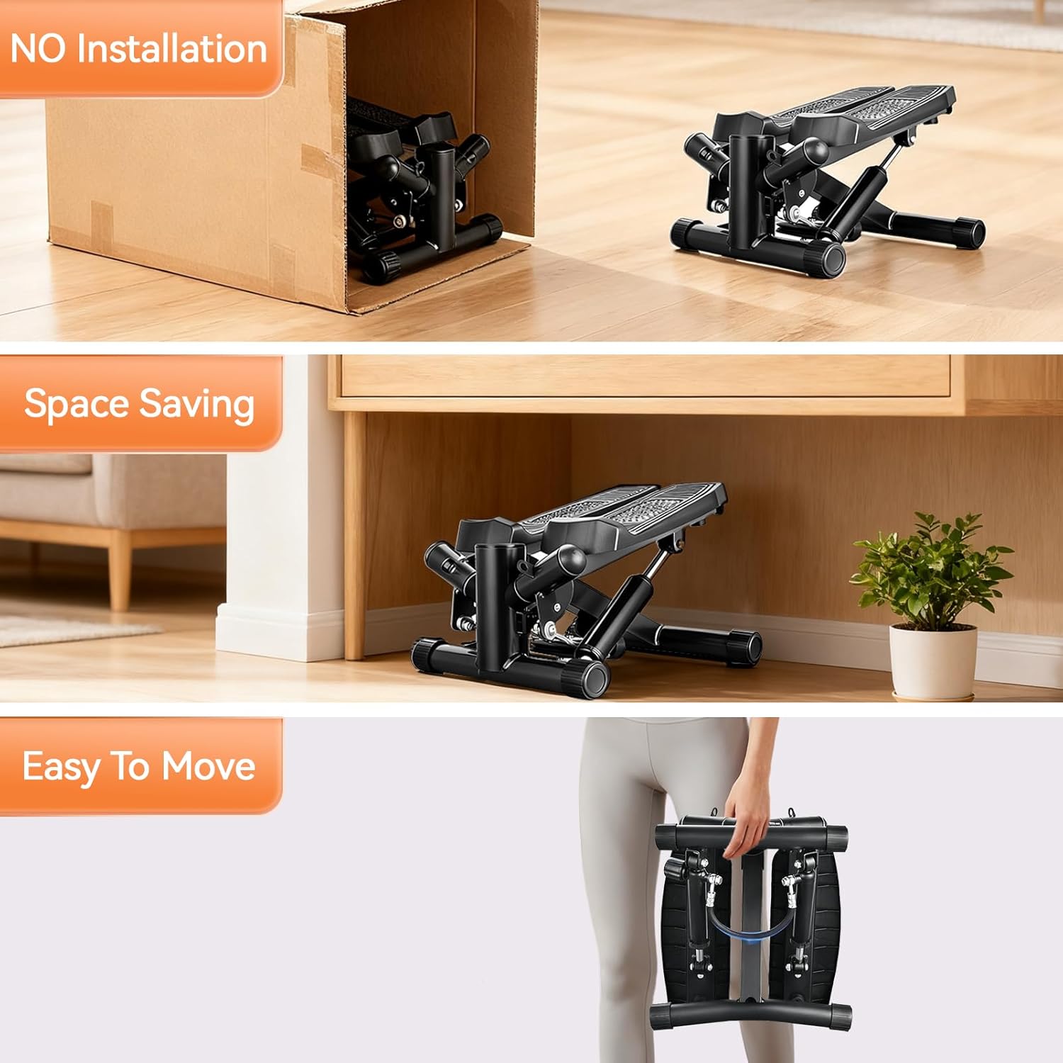Twist Stepper for Exercise at Home, Mini Stair Stepper with Resistance Bands for Full Body Workout, Smooth and Quiet, Step Machine with 300LBS Loading Capacity - Image 5