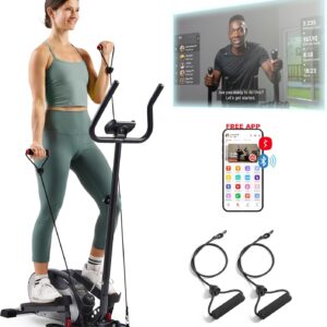 Sunny Health & Fitness 2-in-1 Sit/Stand Mini Elliptical Machine, Portable Under Desk Peddler Exerciser for Senior Home Workout, Optional Free Sunnyfit App Bluetooth Link, Handlebars or Resistance Band