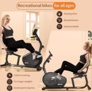 JEEKEE Recumbent Exercise Bike for Seniors,Stationary Bikes for Home, 300LB Capacity & 16 Levels Magnetic Resistance, Heart Rate Handle