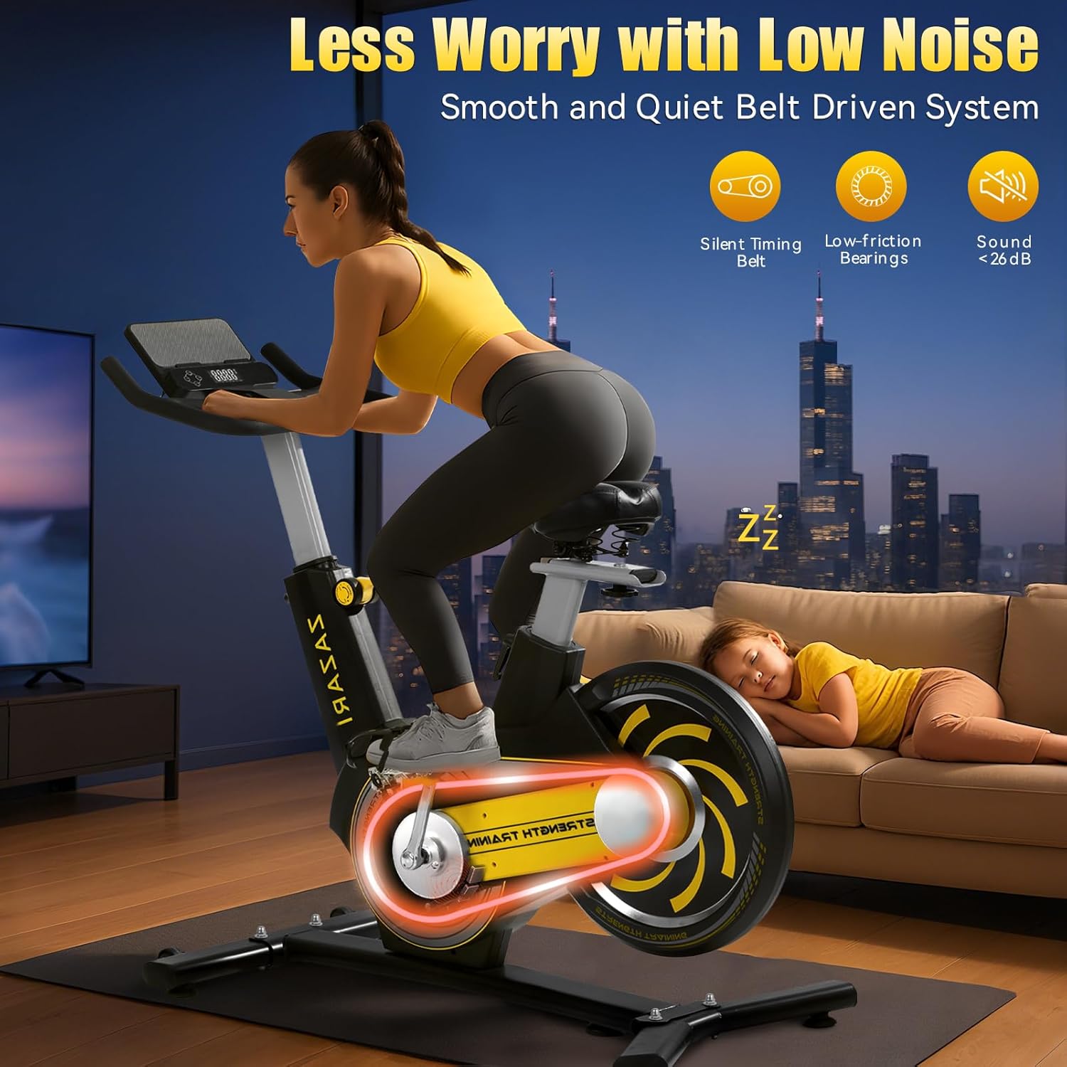 Semi-Commercial Exercise Bike 350 lbs Capacity, Magnetic Stationary Bikes for Home Gym with Multi-Grip Handlebar, Comfortable Seat, Silent Belt Drive, Rear Flywheel & Tablet Holder - Image 7