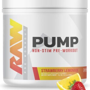 RAW Pump Stim Free Pre Workout (Strawberry Lemonade) – Non-Stimulant Pre Workout Supplement Powder Nitric Oxide Booster – Pre Workout Supplements Drink for During Workout – 40 Servings
