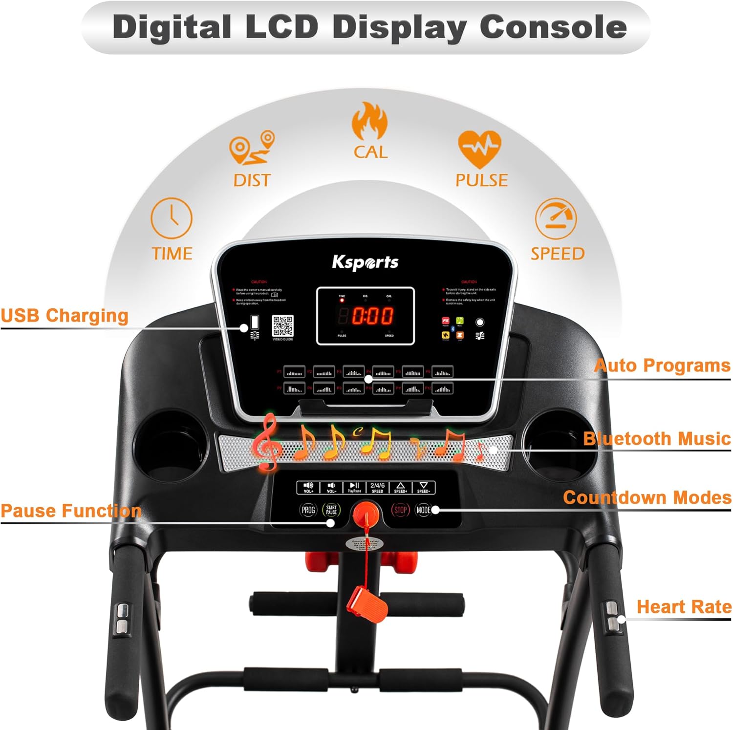 Ksports Foldable 16.5 Inch Cardio Fitness Portable Treadmill with Bluetooth Connectivity, LCD Display, and Tracking Apps for Home Gym Equipment, Black - Image 3