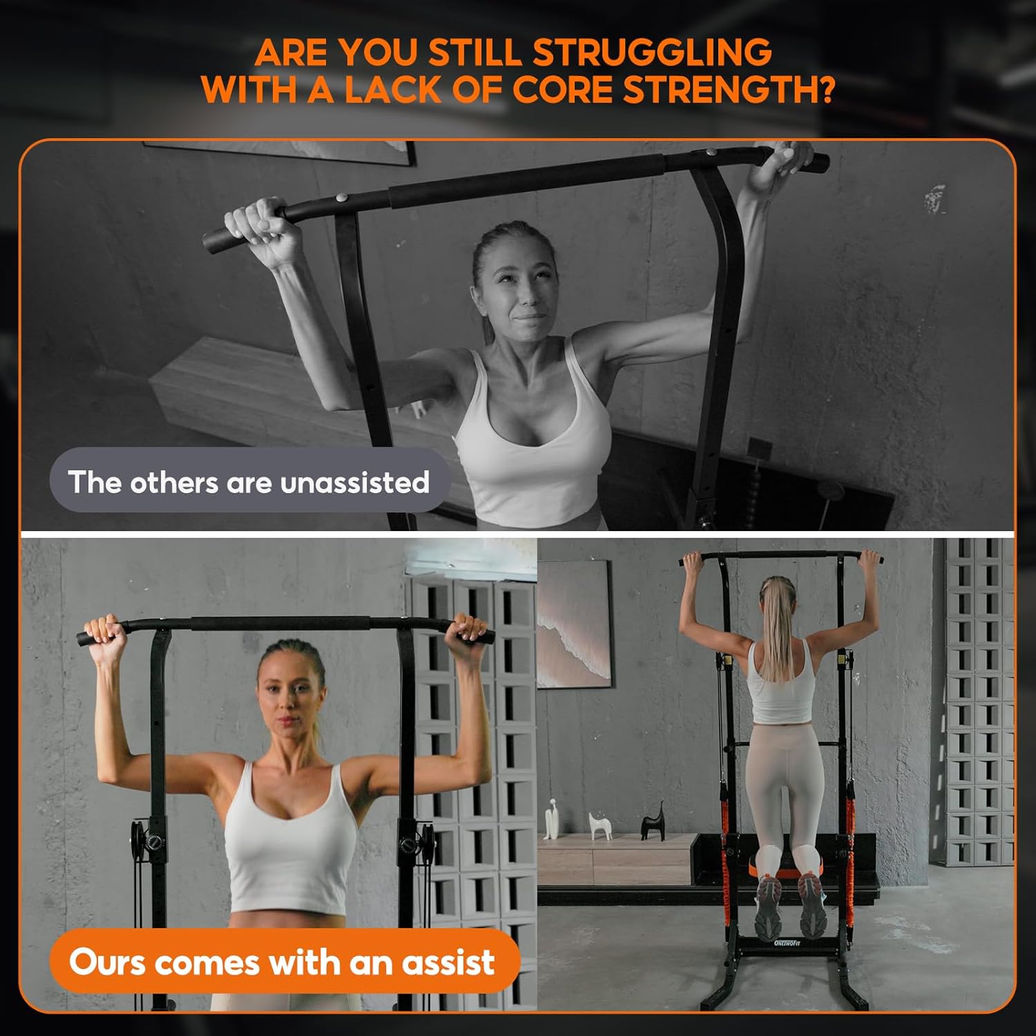 ONETWOFIT Power Tower Pull Up Bar Station Assistive Trainer, Multi-Function Adjustable Height Dip Station for Home Gym Workout, Strength Training Fitness Equipment, Pull Up Stand 360LBS - Image 2