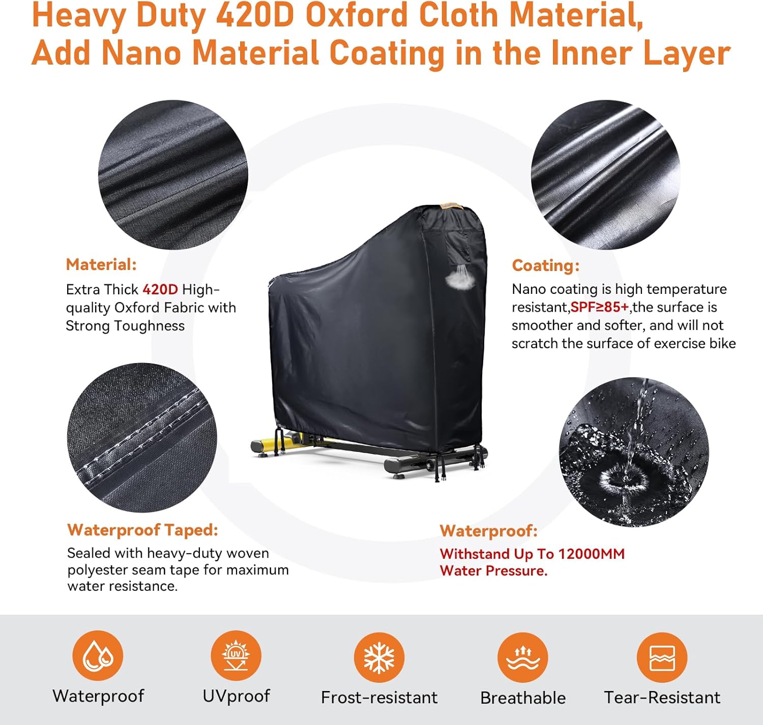 Stationary Bike Cover Waterproof Outdoor,Upright Exercise Bike Cover with Air Vent,Waterproof Strip,4 Windproof Buckles,All Weather Large Cover for Peloton Bike,Suitable for Peloton Bike+ and Schwinn - Image 3