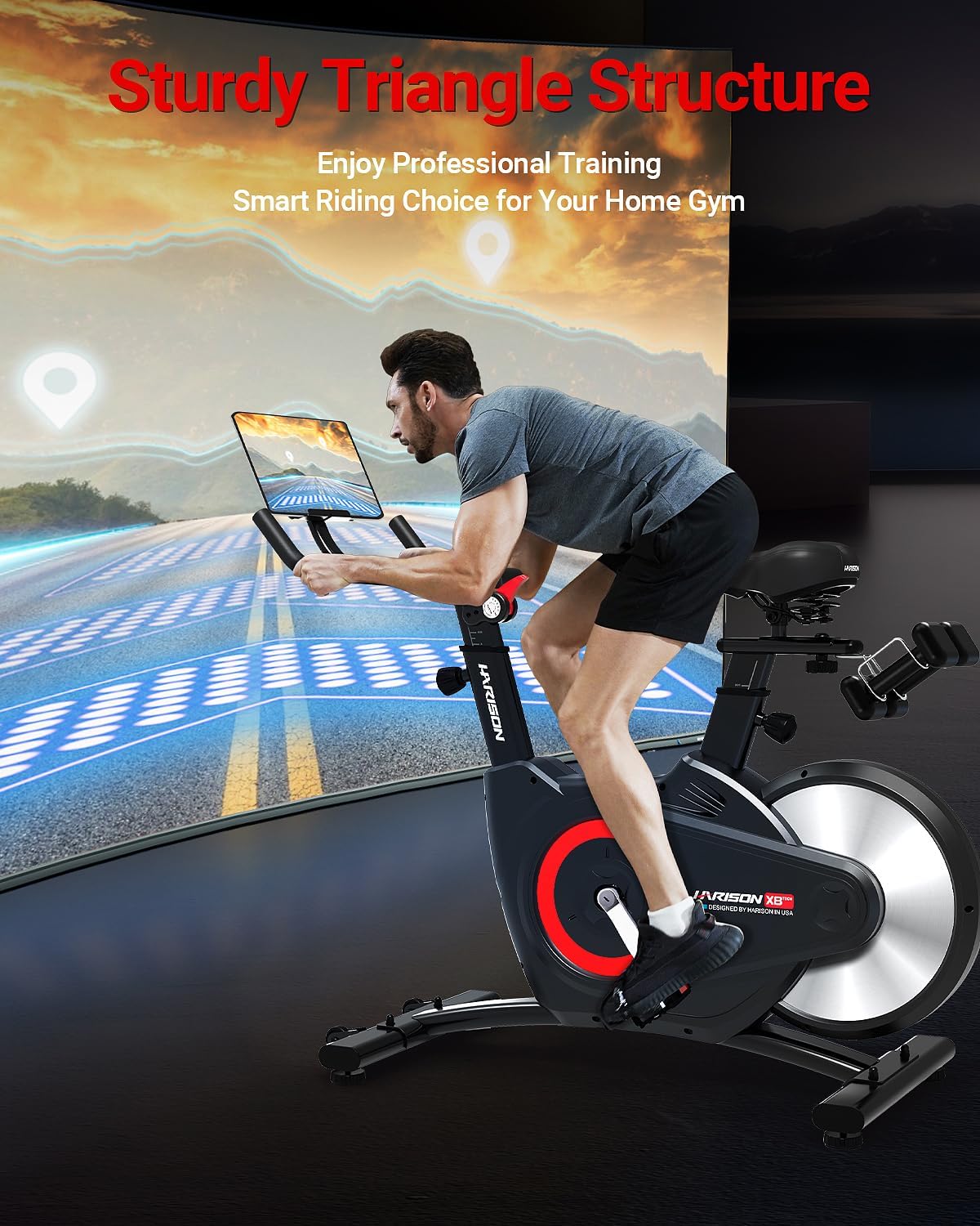 HARISON Semi-Commercial Exercise Bike 400 lbs Capacity, Magnetic Stationary Bikes for Home Gym with Bluetooth & Tablet Holder & Comfortable Seat Cushion - Image 8