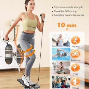 Sportsroyals Stair Stepper for Exercise, Mini Steppers with Resistance Band, Hydraulic Fitness Stepper Exercise Home Workout Equipment for Full Body Workout, 330lbs Weight Capacity