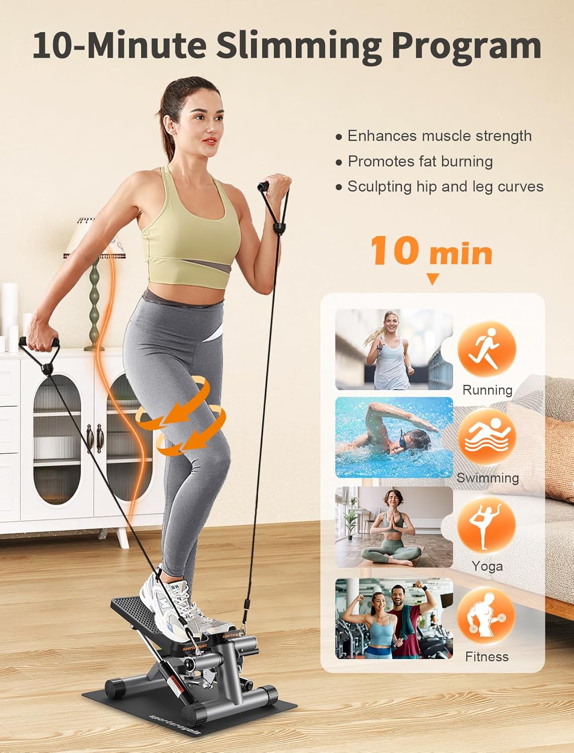 Sportsroyals Stair Stepper for Exercise, Mini Steppers with Resistance Band, Hydraulic Fitness Stepper Exercise Home Workout Equipment for Full Body Workout, 330lbs Weight Capacity - Image 2