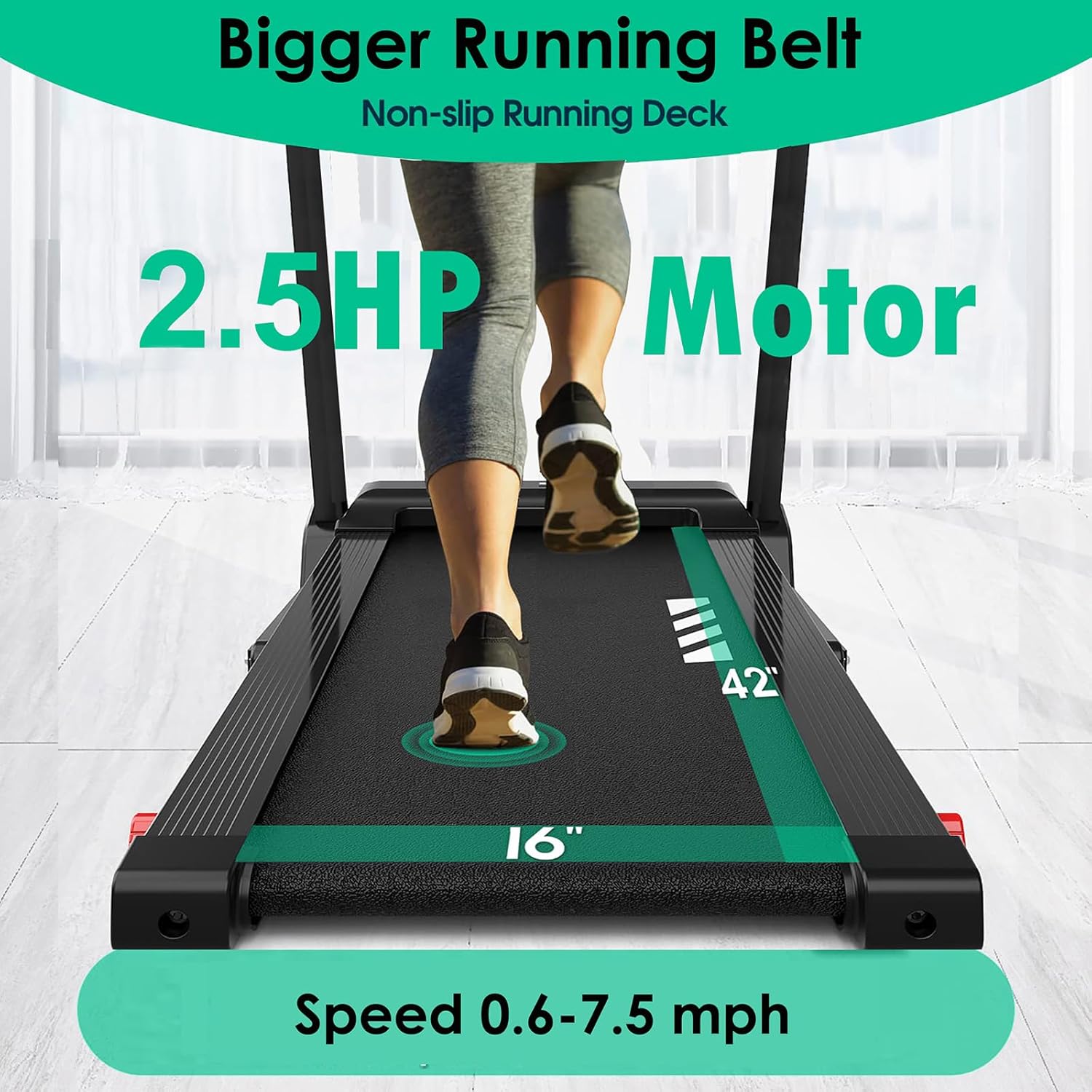 Impremey Folding Treadmill with Incline, Electric Treadmill with 42” x 16” Large Running Belt, Heart Rate Monitor, Easy Assembly, 64 Preset Programs, 7.5 Mph Speed, 2.5HP, Compact Design for Home - Image 3
