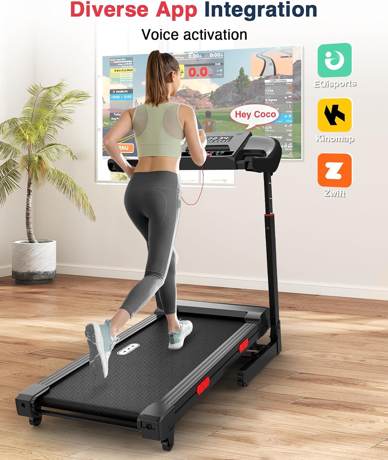Redliro Treadmill with 15% Auto Incline - 350 lbs Capacity Foldable Running 3.0HP Treadmill for Home - Adjustable Handrail Height - APP & Voice Control - Bluetooth Speaker (Black) - Image 4