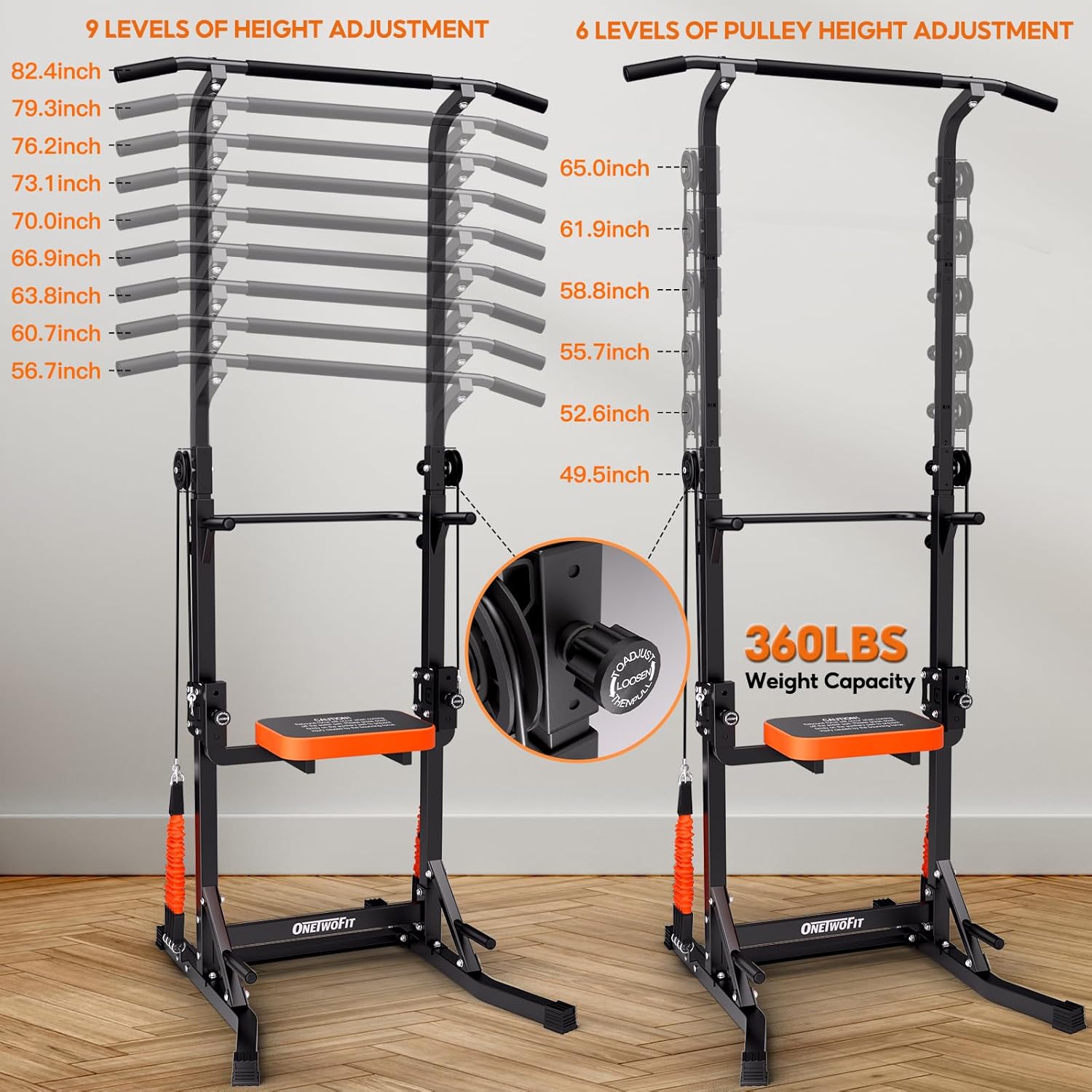 ONETWOFIT Power Tower Pull Up Bar Station Assistive Trainer, Multi-Function Adjustable Height Dip Station for Home Gym Workout, Strength Training Fitness Equipment, Pull Up Stand 360LBS - Image 4