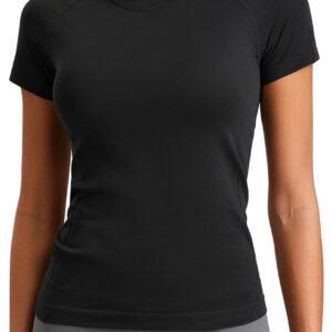 CRZ YOGA Seamless Workout Tops for Women Short Sleeve Athletic Tees Breathable Gym Running Yoga Shirts